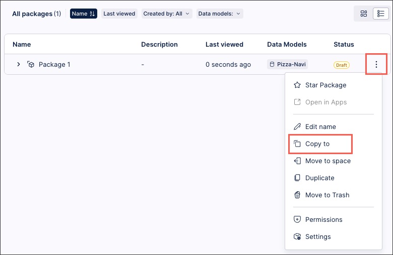 A screenshot showing how to copy to within Studio.