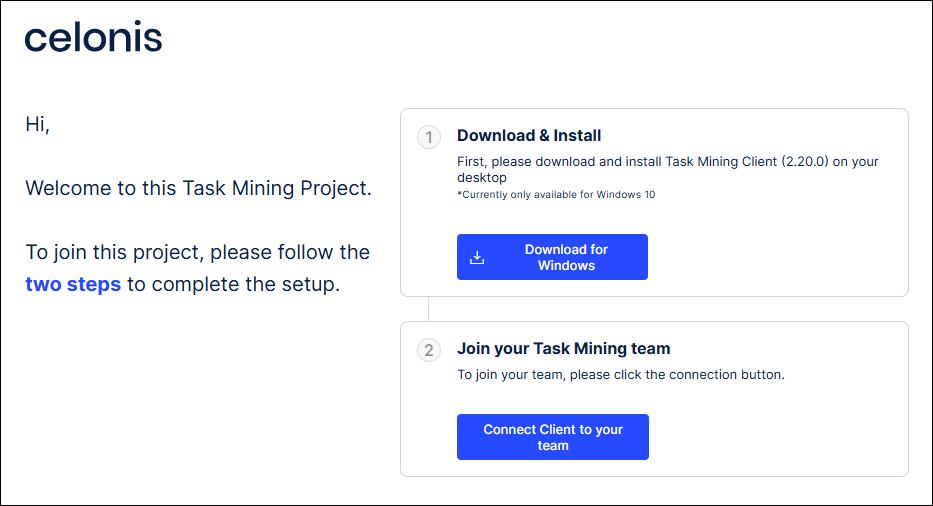 Image of the Task Mining invitation screen