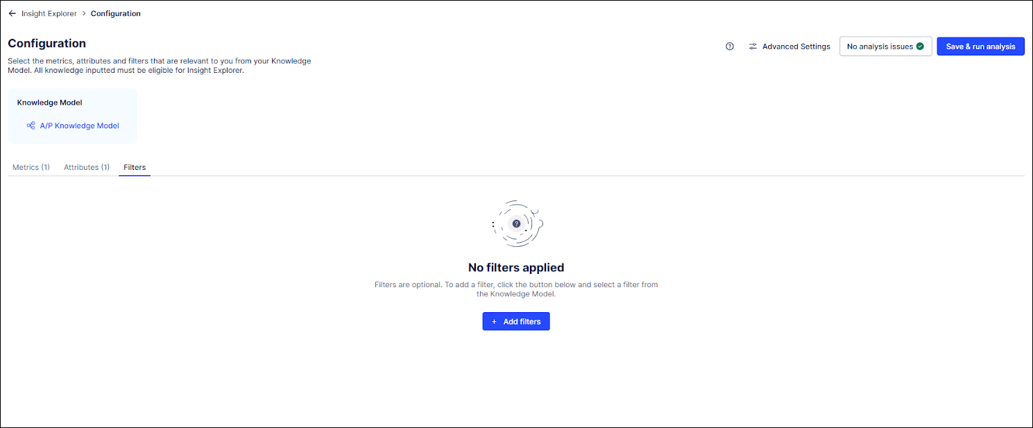 Screenshot of the Filters tab on the Configuration screen in Insight Explorer.