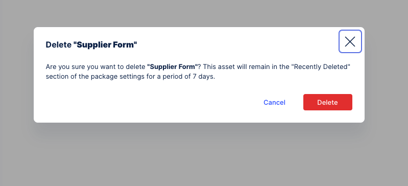 Orchestration Engine delete form confirmation screen.