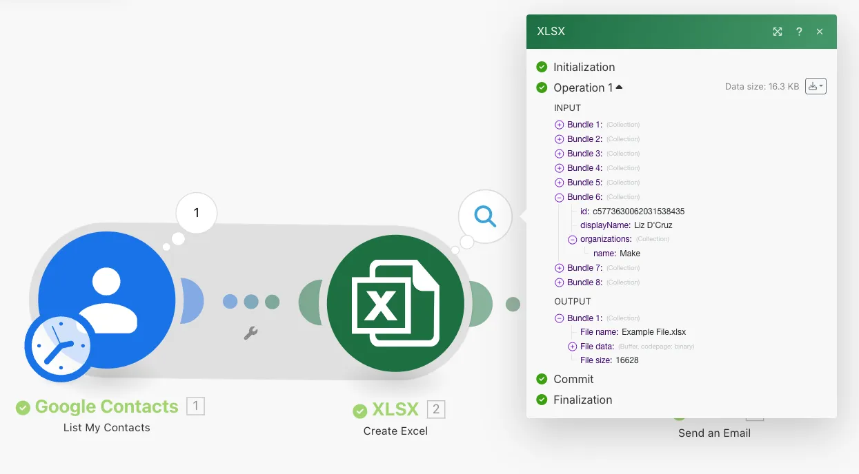 Sample setting of the XLSX Action Flow module