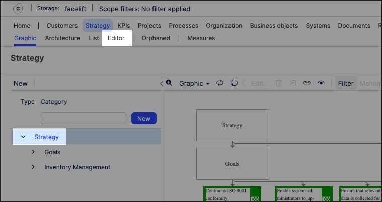 A screenshot showing how to create strategy objects and graphics in process designer.