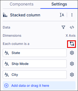 Screenshot of the component settings panel showing the dimension switching button