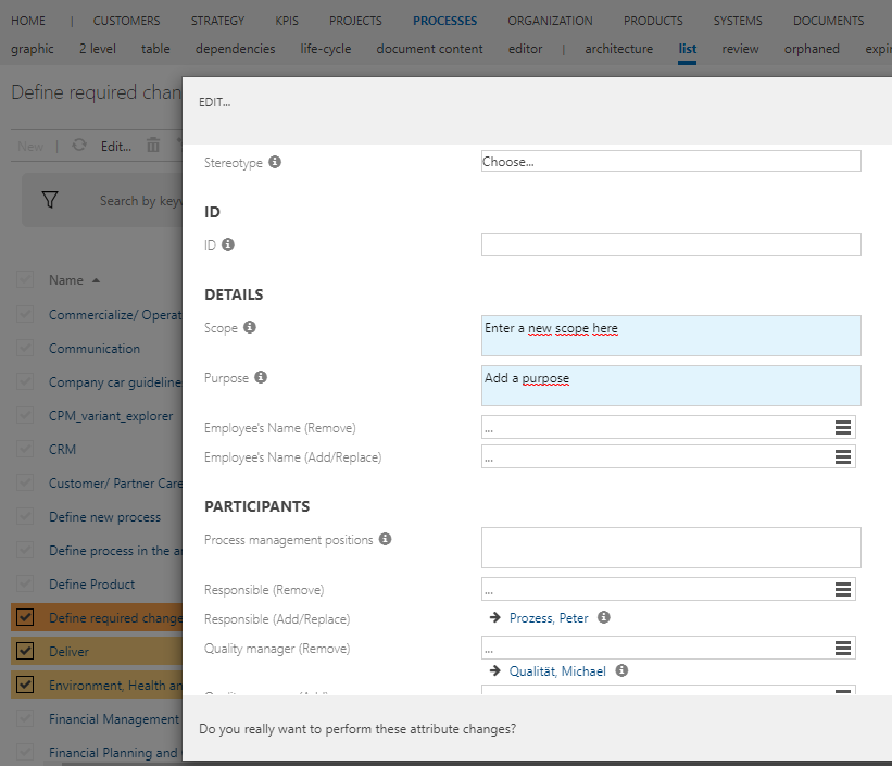 Dialogue for mass data editing