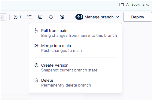 Screenshot showing the Manage bracnhes screen.
