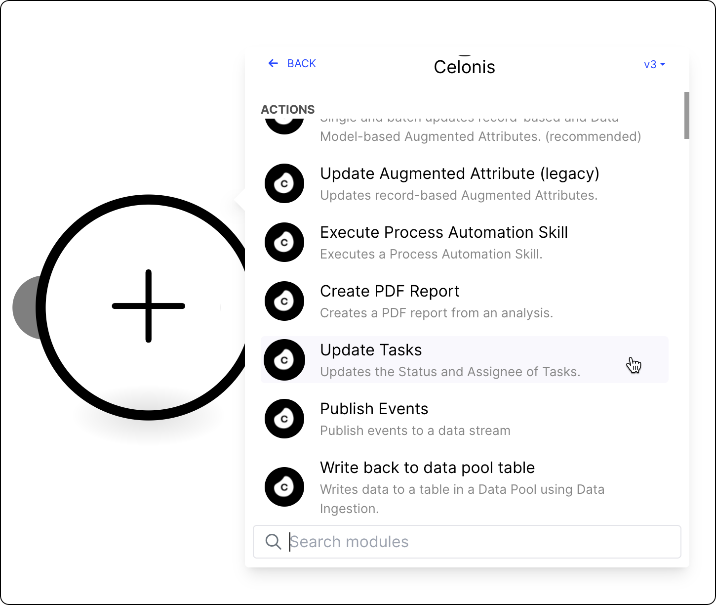 The Action Flow builder screen withe the Update Task module selected.
