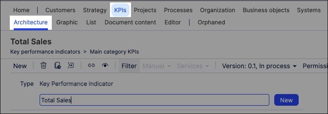 A screenshot showing how to access KPIs in Process Designer.