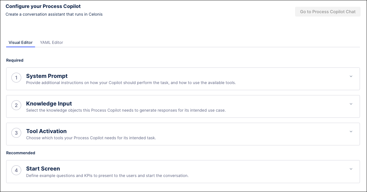 Screenshot of the initial Process Copilot configuration screen.