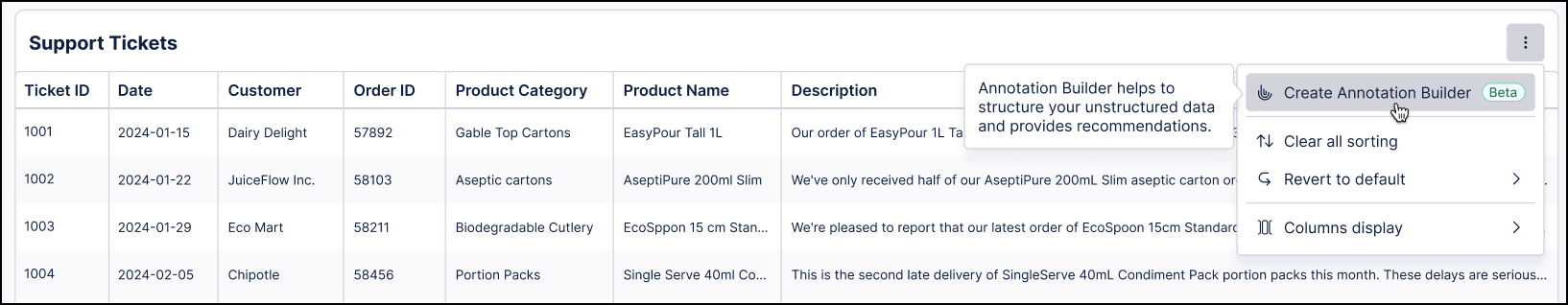 Screenshot showing the "Create Annotation Builder" menu option in a Studio View table.