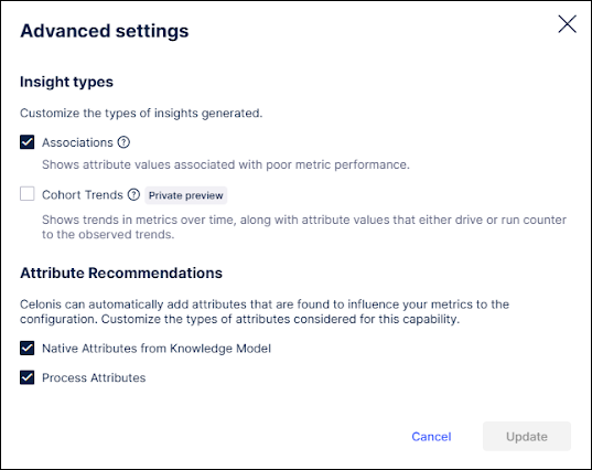 Screenshot of the Advanced settings window in Insight Explorer.