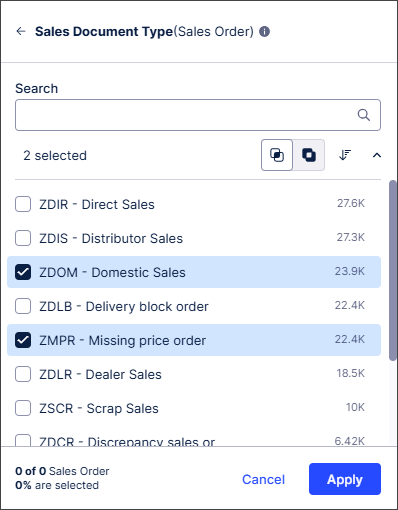 Screenshot showing the filter selection menu with two filter options selected.