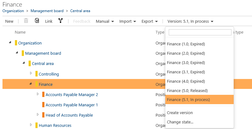 Versioning organizational units