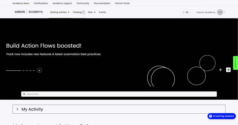 Animated image showing how to access the Events tab and view upcoming training sessions.