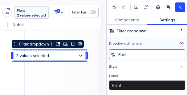 A screenshot showing an example of how to configure a filter dropdown.