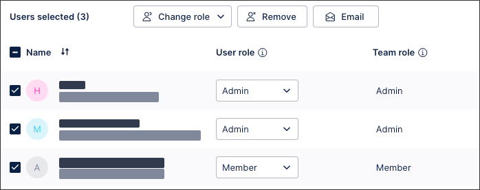 The Users screen allows you to manage multiple users at the same time. Select the users and then use the highlighted options.